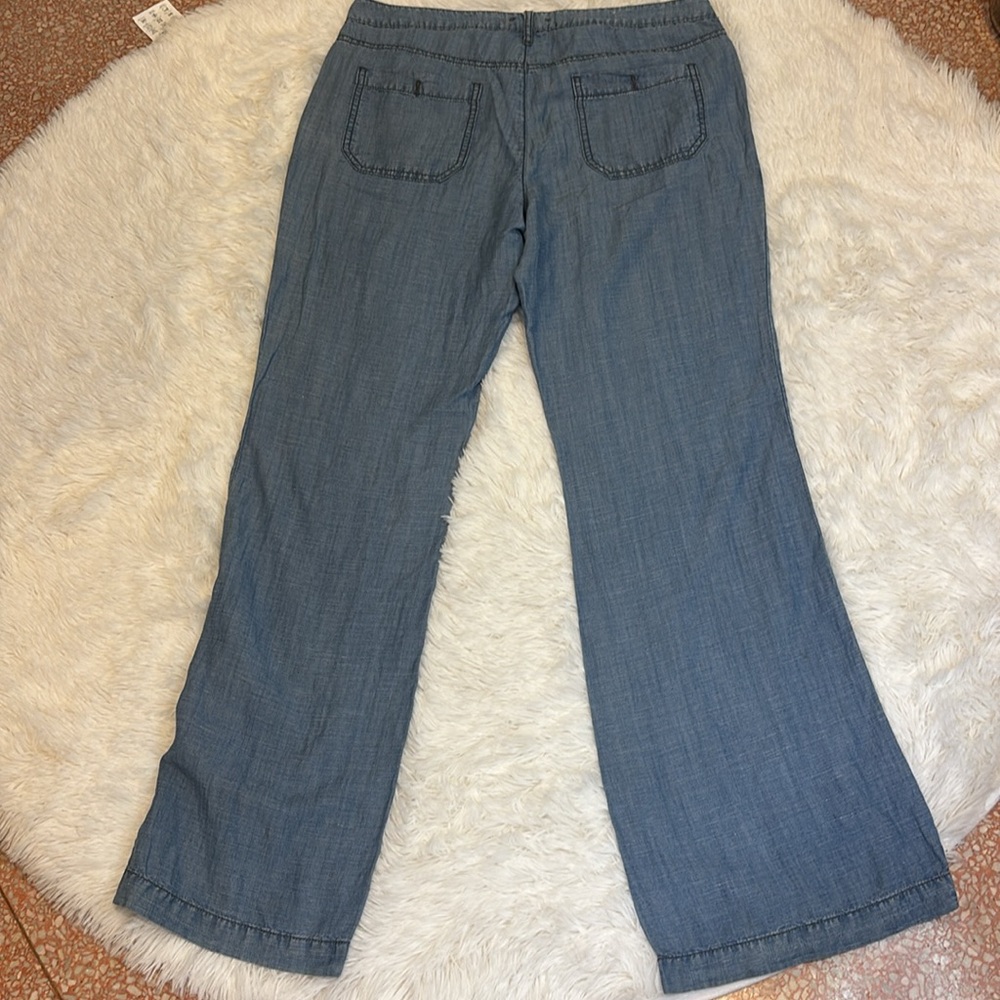 Anthropologie Pilcro Blue Chambray Tencel Linen Wide Leg Pant 30" Mid Rise - Picture 8 of 12